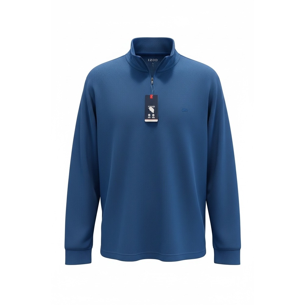 IZOD Mens Popcorn Jacquard Quarter Zip Pullover Bright Cobalt Blue Large NEW
